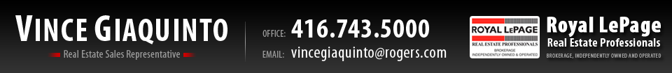 Vincent Giaquinto | Real Estate Sales Representative Serving 
Downtown Toronto, The Beaches, Etobicoke, Rosedale / Moore Park, Vaughan, Aurora, and the GTA | Royal LePage Real Estate Professionals, Brokerage